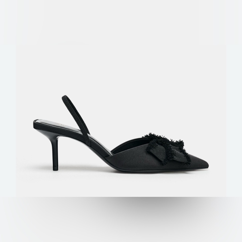 ZARA Black Slingback Pointed Toe Heels w/ Bow Detail | 2.8” Heel size 41 - Picture 2 of 12